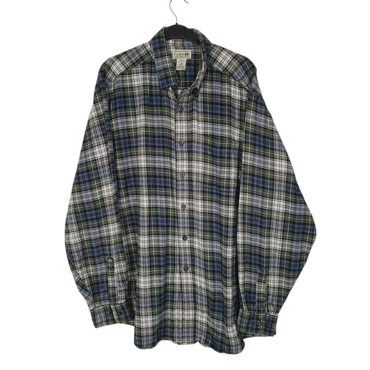 Mens Green L.L.Bean Thick Flannel Plaid Long Sleeve Shirt