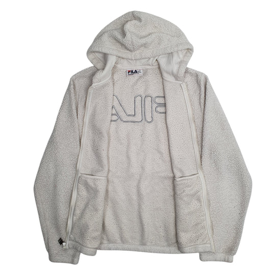 Mens White Fila Hoodie Sherpa Full Zip Jumper