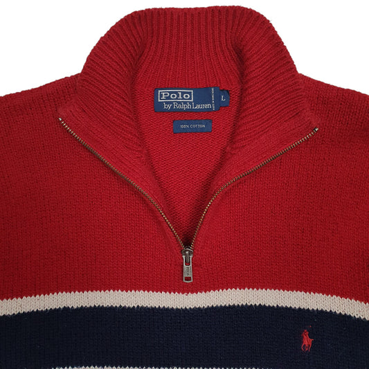 Mens Red Polo Ralph Lauren Quarter Zip Jumper