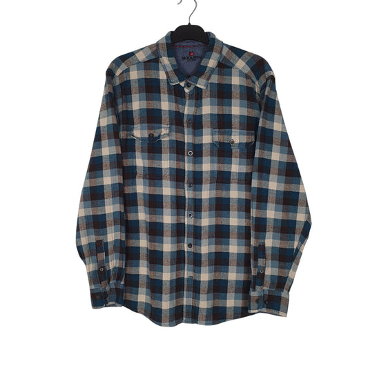 Womens Blue Woolrich Thick Flannel Plaid Long Sleeve Shirt