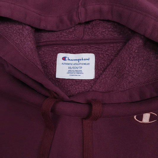 Womens Burgundy Champion Crop Top Hoodie Jumper