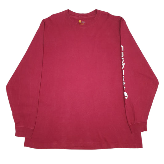 Mens Burgundy Carhartt Long Sleeve T Shirt