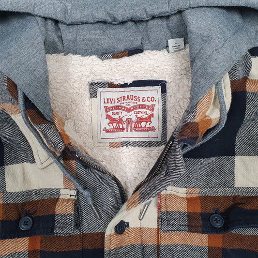 Mens Cream Levis Overshirt Sherpa Lined Hoodie Coat