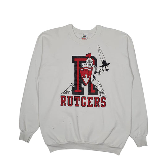 Mens White Fruit Of The Loom Vintage 90s Made In USA Crewneck Jumper