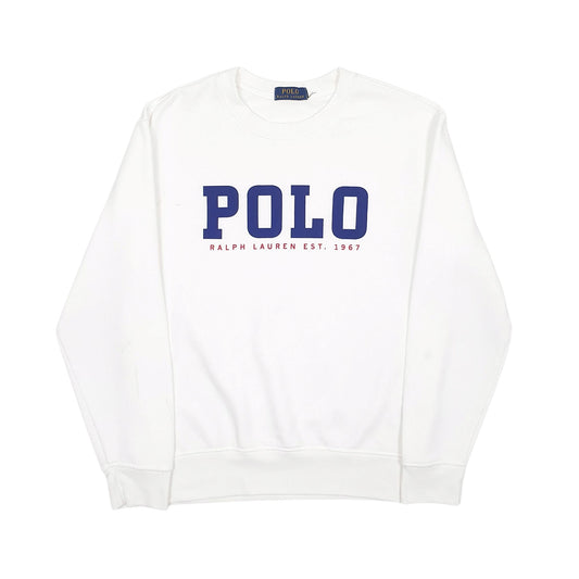 Mens White Polo Ralph Lauren Spellout Crewneck Jumper