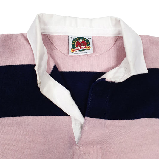 Mens Pink Barbarian Rugby Crewneck Polo Shirt