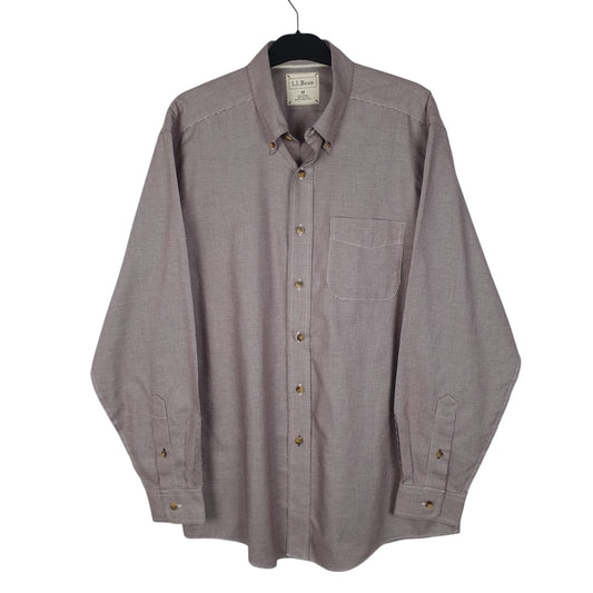 Mens Burgundy L.L.Bean Houndstooth Long Sleeve Shirt