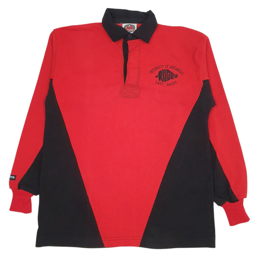 Mens Red Barbarian University of Arkansas Long Sleeve Polo Shirt