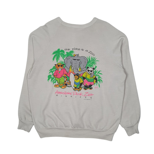 Mens White Kustom Screenworks Vintage 80s 1989 Winnipeg Zoo Crewneck Jumper