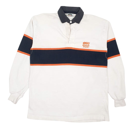 Mens White Barbarian Rugby OSU Long Sleeve Polo Shirt