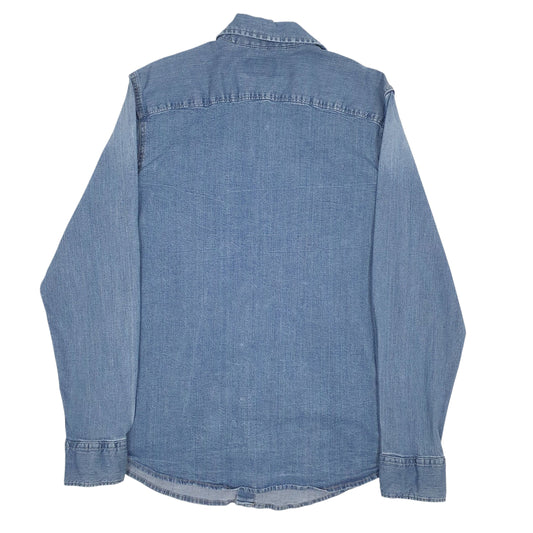 Mens Blue Wrangler Denim Pearl Snap Hoodie Shirt