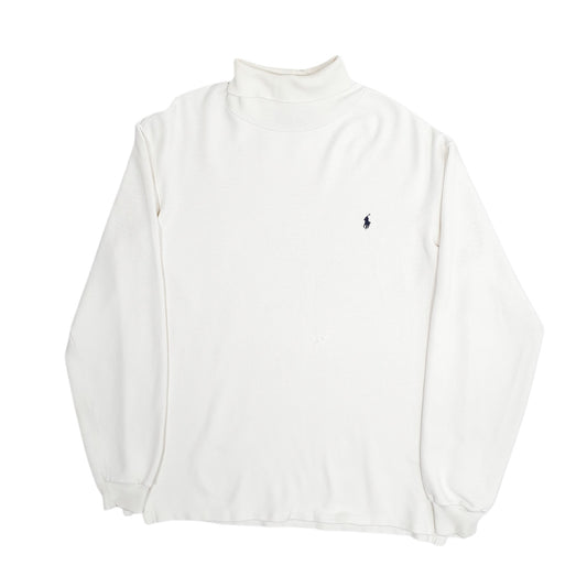Mens Cream Polo Ralph Lauren Vintage 90s Made In USA Turtle Neck Jumper