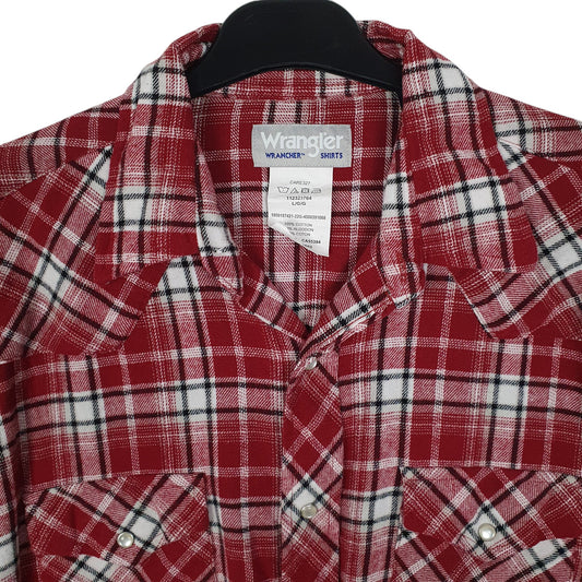 Mens Red Wrangler Flannel Western Pearl Snap Shirt