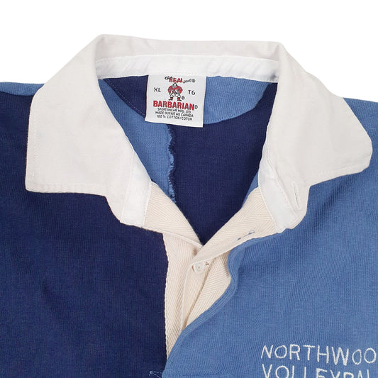 Mens Blue Barbarian Rugby Vintage Made In Canada Hoodie Polo Shirt