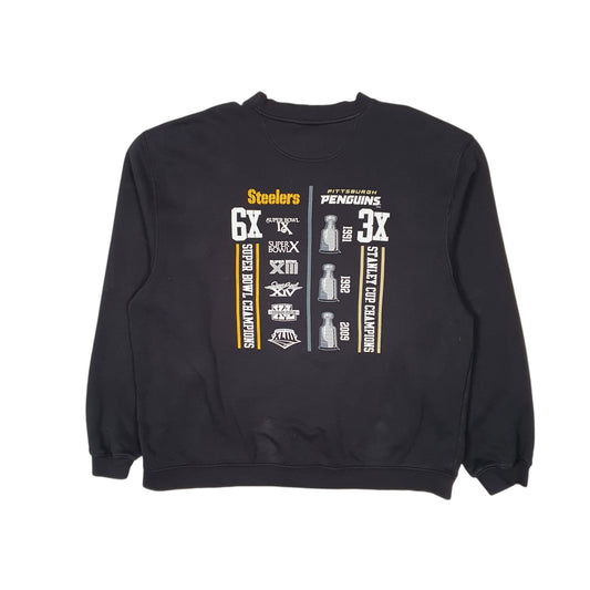 Mens Black Reebok Pittsburgh Steelers Penguins NFL NHL Crewneck Jumper