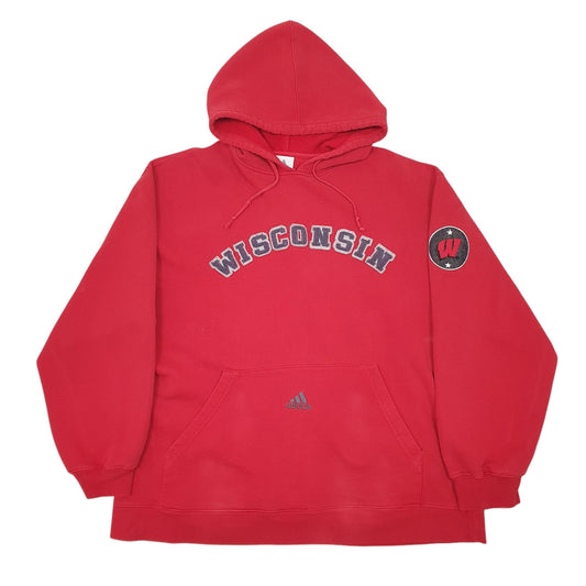 Mens Red Adidas Wisconsin Hoodie Jumper