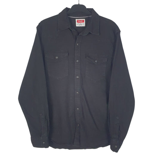 Mens Black Wrangler Denim Pearl Snap Long Sleeve Shirt