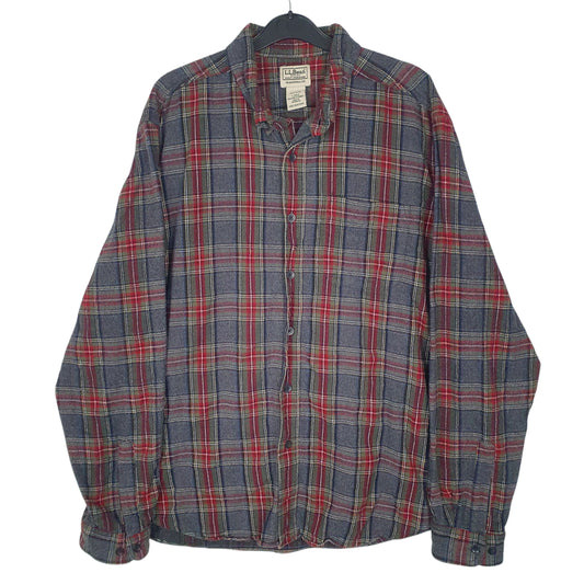 Mens Grey L.L.Bean Flannel Plaid Long Sleeve Shirt
