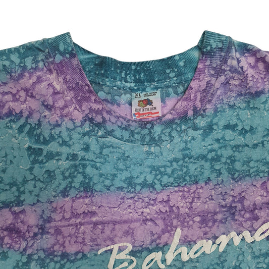 Mens Blue Fruit Of The Loom Single Stitch Vintage 90s Tie Dye Bahamas T Shirt