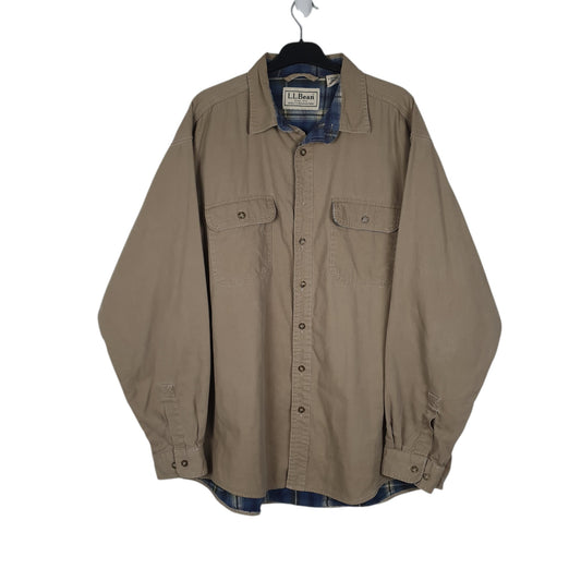 Mens Beige L.L.Bean Thick Fleece Lined Shacket Long Sleeve Shirt
