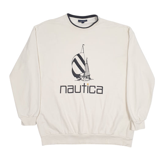 Mens Cream Nautica Spellout Baggy Crewneck Jumper