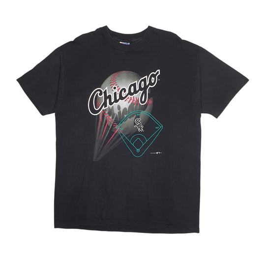 Mens Black Hanes Single Stitch 90s Chicago White Sox Short Sleeve T Shirt