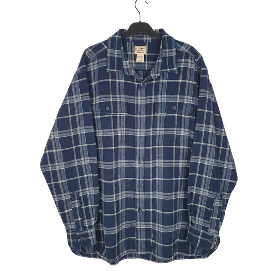 Mens Navy L.L.Bean Thick Flannel Plaid Chamois Long Sleeve Shirt