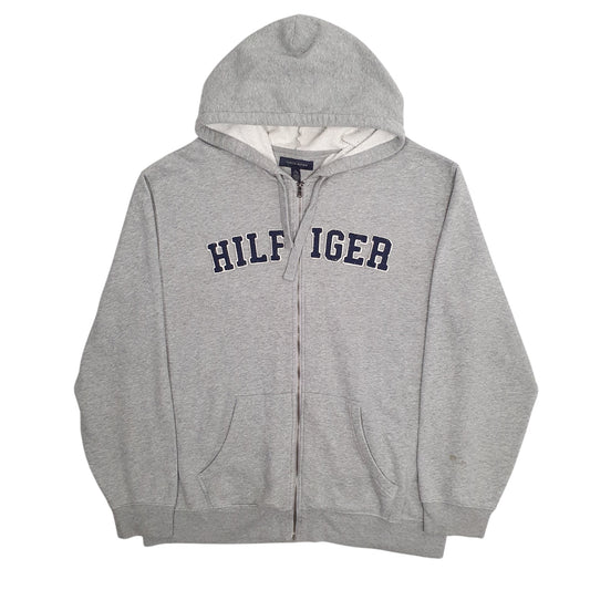 Mens Grey Tommy Hilfiger Hoodie Spellout Full Zip Jumper