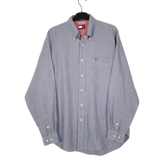 Mens Blue Tommy Hilfiger Houndstooth Vintage 00s Long Sleeve Shirt