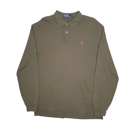 Mens Khaki Polo Ralph Lauren Long Sleeve Polo Shirt