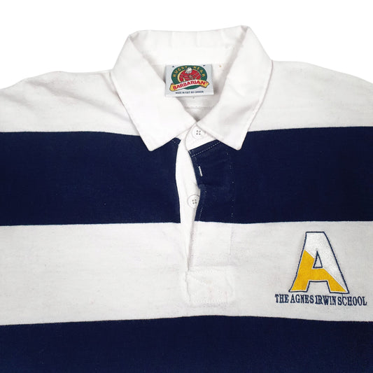 Mens White Barbarian Rugby Crewneck Polo Shirt