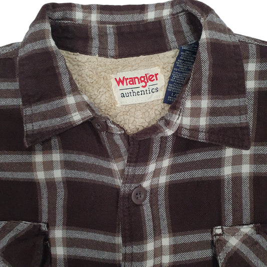 Mens Brown Wrangler Plaid Sherpa Lined Coat