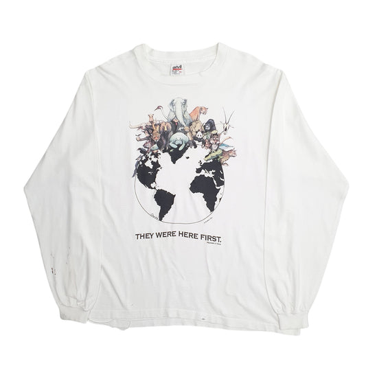 Mens White Anvil Single Stitch Vintage 90s Long Sleeve T Shirt