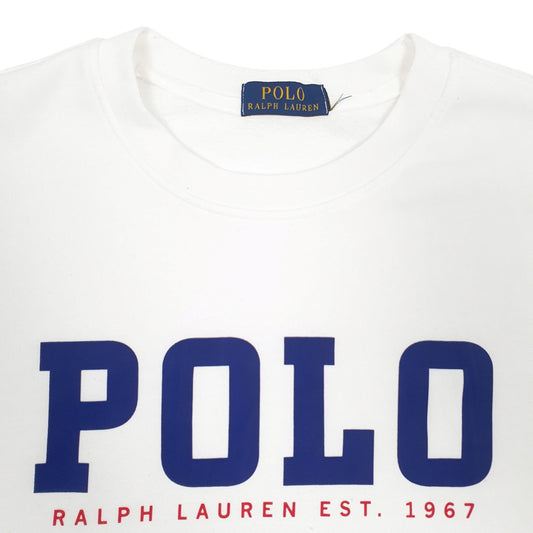 Mens White Polo Ralph Lauren Spellout Crewneck Jumper