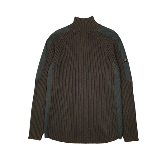 Mens Green Nautica Military Ribbed Cable Knit Quarter Zip Jumper