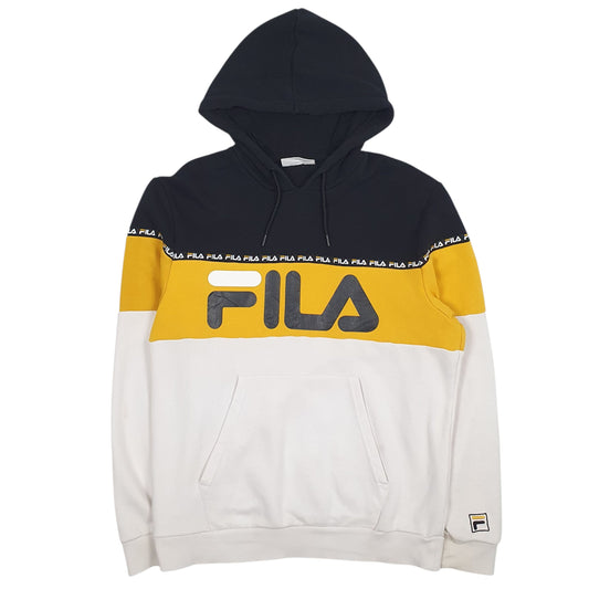 Mens White Fila Spellout Hoodie Jumper
