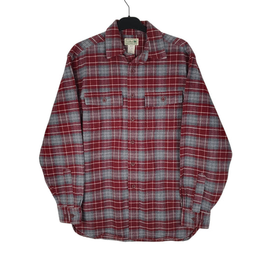 Mens Burgundy L.L.Bean Thick Flannel Plaid Long Sleeve Shirt