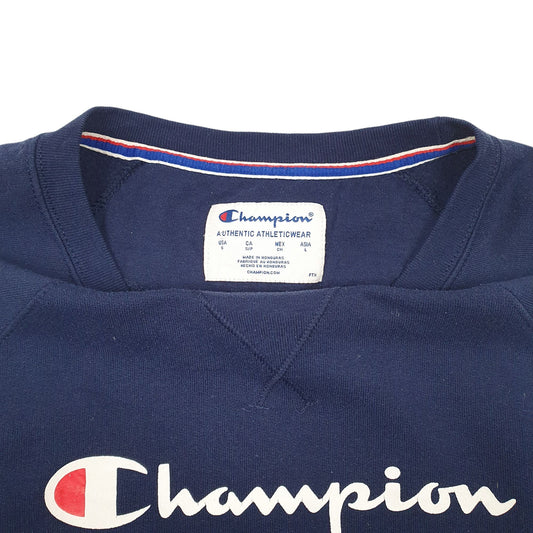 Womens Navy Champion Spellout Crewneck Jumper