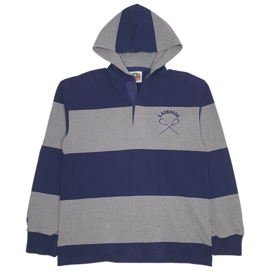 Mens Grey Barbarian Hooded Lacrosse Long Sleeve Polo Shirt