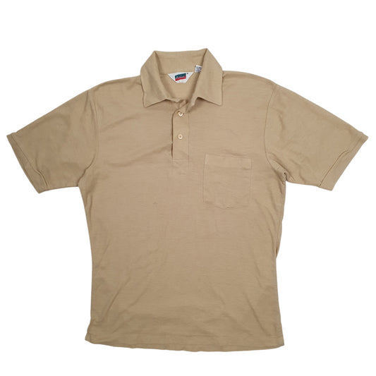 Mens Beige Action Vintage 90s Short Sleeve Polo Shirt