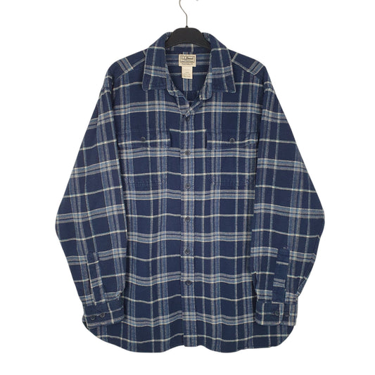 Mens Navy L.L.Bean Thick Plaid Chamois Long Sleeve Shirt