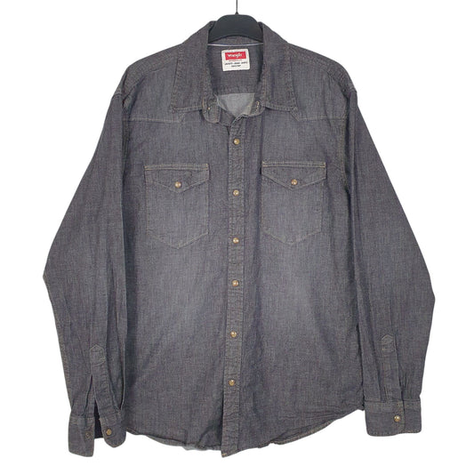Mens Grey Wrangler Pearl Snap Denim Long Sleeve Shirt