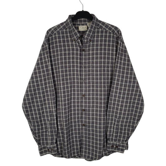 Mens Grey L.L.Bean Thick Flannel Plaid Long Sleeve Shirt