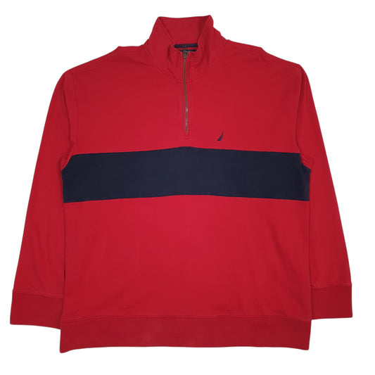 Mens Red Nautica Quarter Zip Jumper