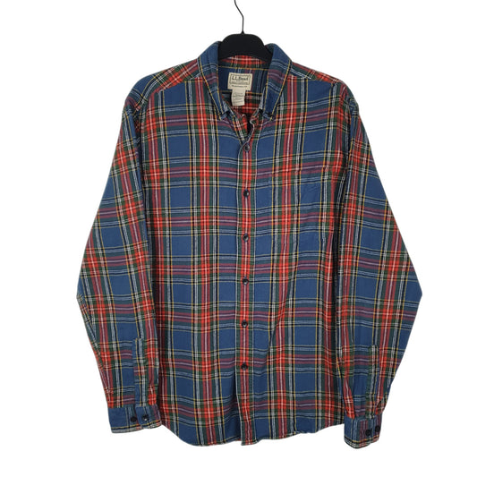 Mens Blue L.L.Bean Thick Flannel Plaid Long Sleeve Shirt
