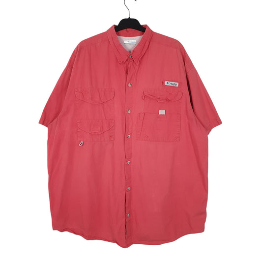 Mens Pink Columbia Sportswear Company PFG Fishing Short Sleeve Shirt