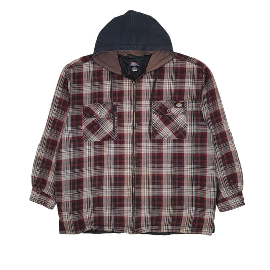 Mens Burgundy Dickies Plaid Hoodie Shacket Coat