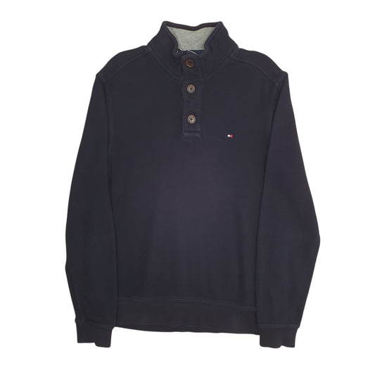 Mens Black Tommy Hilfiger Button Up Quarter Zip Jumper