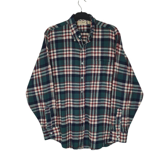 Mens Green L.L.Bean Scotch Plaid Flannel Vintage 90s Long Sleeve Shirt