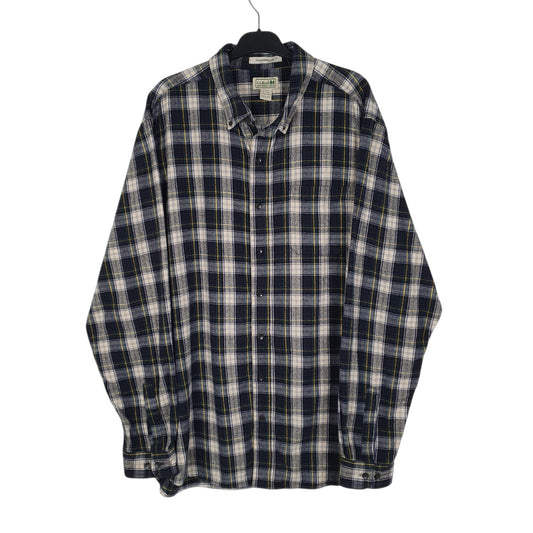 Mens Navy L.L.Bean Thick Flannel Plaid Long Sleeve Shirt
